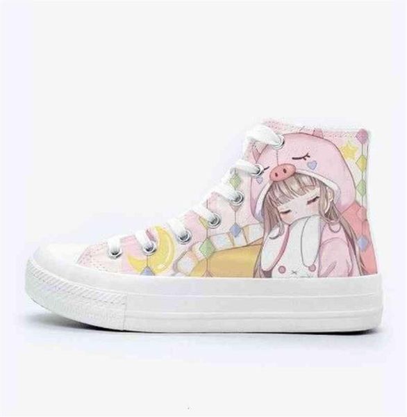 Zapatos de vestir anime Zapatillas Mujer kawaii de los dibujos animados de mujeres zapatos casuales de albaricoque lienzo de otoño niñas diarias1469039
