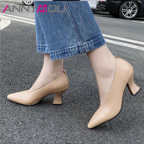 Chaussures habillées ANNYMOLI femmes pompes talons hauts en cuir véritable naturel Style étrange talon gant véritable bout carré dames