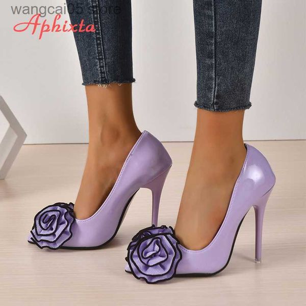 Chaussures habillées aphixta Nouveau super haut 12cm talons stiletto pompes femmes chaussures de rose violette appliques de fête colorée