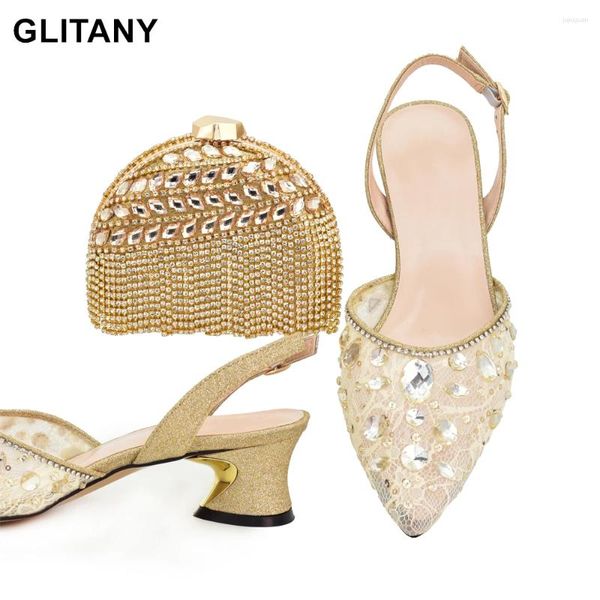 Chaussures de robe Arrivée Mariage africain et ensemble de sacs avec strass Design italien Sacs assortis Nigérian Lady Party Pompes