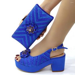 Chaussures habillées Arrivée à la mode italien design bleu coloriage dame et sacs de sacs avec des appliques pour les femmes africaines peep orteil