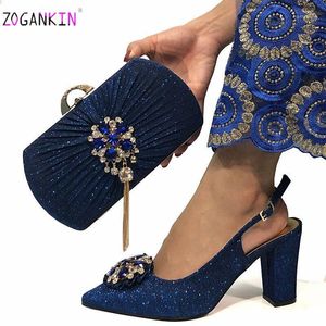 Zapatos de vestir, conjunto de bolso y sandalias africanas maduras a juego para mujer de boda, bolso nigeriano con cristal brillante