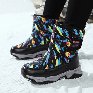 Robe chaussures arrivée hiver enfants peluche tissu imperméable antidérapant fille semelle en caoutchouc bottes de neige mode chaud en plein air 231219