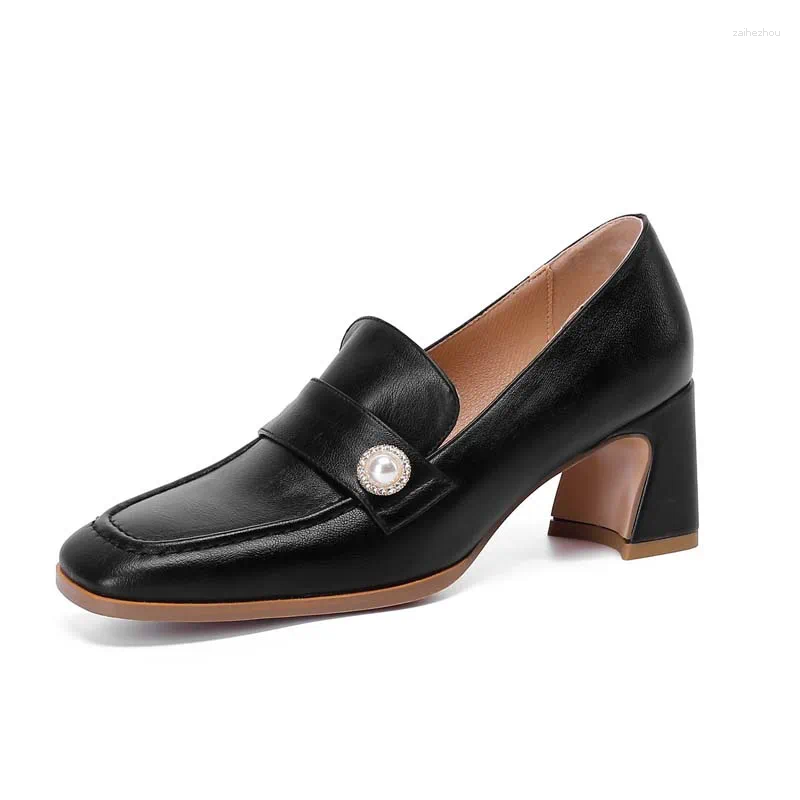 Туфли из искусственной кожи, весна-осень, женские туфли-лодочки в английском стиле на высоком толстом каблуке с украшением из кристаллов, бежевые, черные туфли-лодочки с квадратным носком