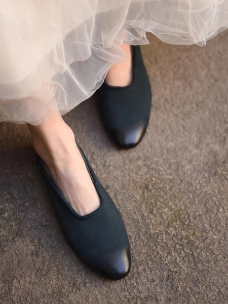 Zapatos de vestir artmu tacón grueso original punta puntiaguda para mujeres 2024 mocasines tacones bajos de cuero genuino bombas de lujo de lujo alto