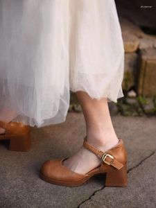 Chaussures habillées artmU sandales à talons épais originaux originaux Soft 2024 en cuir véritable