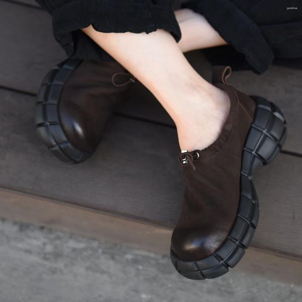 Zapatos de vestir Artmu Original Suela gruesa Tacones de pendiente para mujer Matsuke Boca profunda Cuero genuino Bombas retro hechas a mano