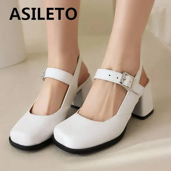 Chaussures habillées Asileto Brand dames Pumps Square Toe Toe Chunky Talons 6cm Back Backle Sweet Daily Femme Solide grande taille 40 41 42 43