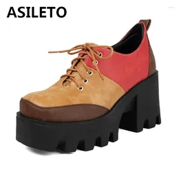 Chaussures habillées Asileto Femmes Pumps 4cm High Plateforme 8cm Brosse de talon Faux Tox Toe Round Punk Big Size 41 42 43 Brown Red