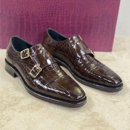 Chaussures habillées Crocodile authentique 650 Belly Skin Boucle Boucle Men Brown Véritable Alligator Cuir Hand Ed Male Oxford 5