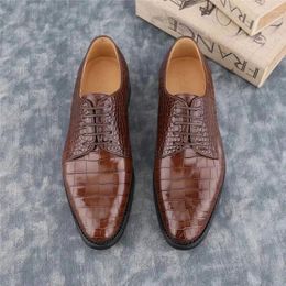 Chaussures habillées Crocodile Authentique Skin Business Brown Brown Real Real Alligator Le cuir à la main à lacets masculins Oxfords