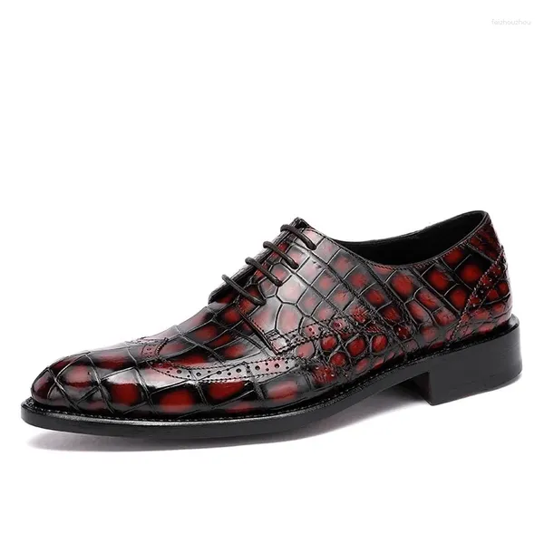 Chaussures habillées authentique peau de ventre de crocodile peint à la main couleur bordeaux hommes richelieu véritable cuir d'alligator mâle à lacets Oxford