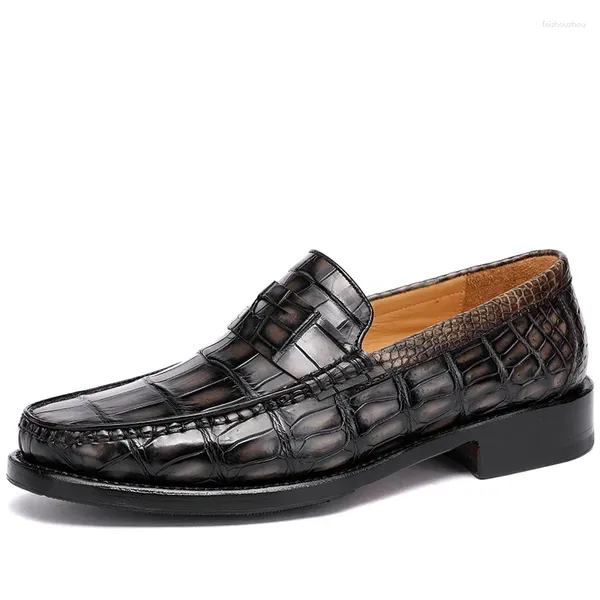 Zapatos de vestir Piel de cocodrilo auténtica Hecho a mano Goodyear Craft Hombres Gris Genuino Cuero de cocodrilo exótico Mocasines sin cordones masculinos