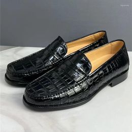 Robe chaussures authentique exotique alligator cuir hommes d'affaires véritable peau de ventre de crocodile mâle noir slip-on pour costumes