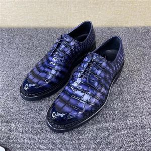 Chaussures habillées authentique peau de crocodile exotique hommes chic violet véritable véritable cuir d'alligator mâle à lacets bout rond derby