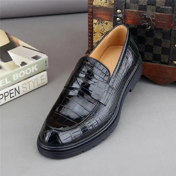 Zapatos de vestir Auténtica piel de cocodrilo exótica Negocios Casual Diseñador Mocasines para hombres Cuero de cocodrilo genuino Hombre Slip-on Negro