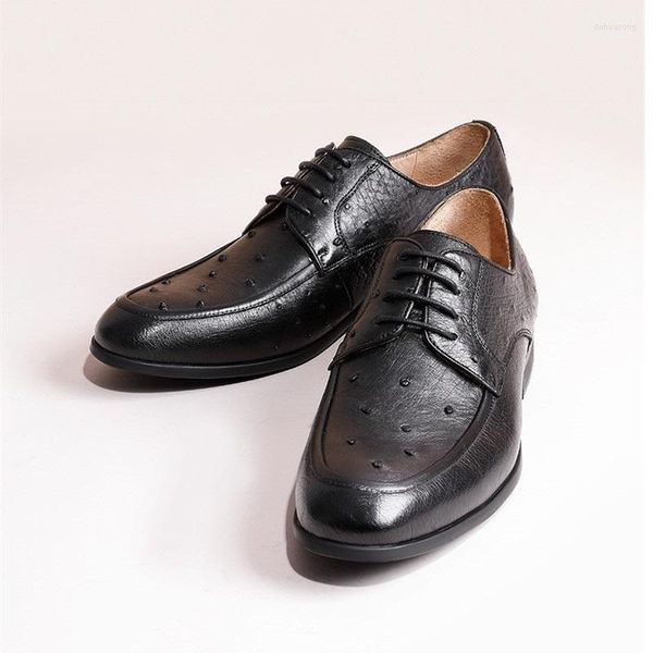 Zapatos de vestir Auténtica piel de avestruz auténtica Hombres de negocios Respirar libremente Traje Cuero genuino exótico Hombre con cordones Oxford
