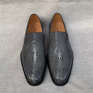 Robe chaussures authentique sable Stingray cuir hommes d'affaires mocassins noirs exotiques véritable peau de skate mâle slip-on mariage pour costumes