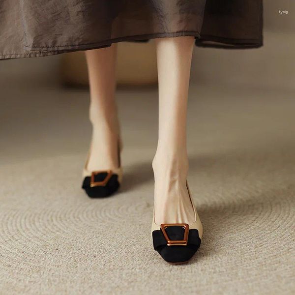 Zapatos de vestir Otoño Arco Cuero suave Mid-Heel4cm Mujeres Temperamento de albaricoque Solo color elegante a juego