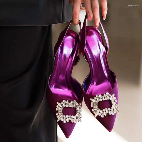 Robe chaussures automne design soie femmes pompes cristal style étrange talons hauts confortables fête de mariage mariée violet