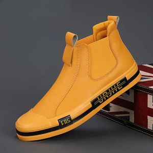 Kleding Schoenen Herfst Lederen Casual Sneakers Mannen Mode Geel Heren Hoge Top Mocassins Comfortabele Loafers Voor 2023 231013