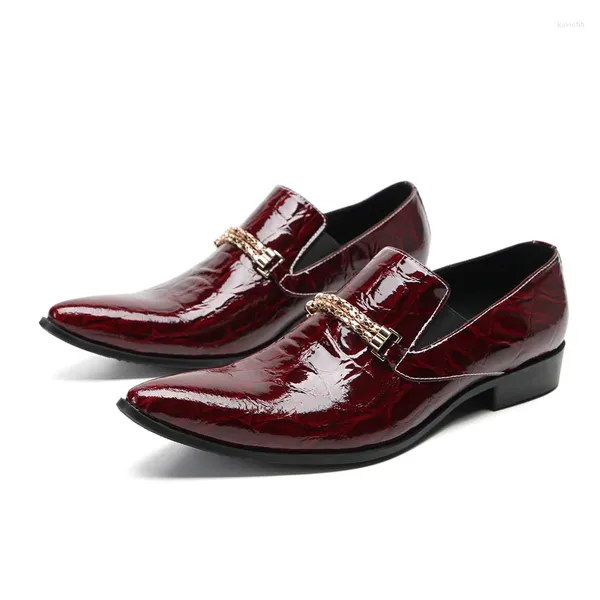 Zapatos de vestir Otoño Invierno Zapatos Cocodrilo Brillante Cuero Genuino Rojo Hombres Plano Metálico Diario Oxford Para