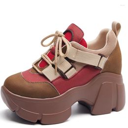 Zapatos de vestir Autuspin 2024 Moda de invierno Colores mezclados Damas Diseño de cuero genuino Plataforma alta Mujeres con cordones Bombas de fondo grueso