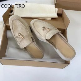 Chaussures habillées Babouche été marche mocassins kaki daim pantoufle femmes chaussures plates en cuir véritable mules décontractées métal serrure glands mocassin doux 231009