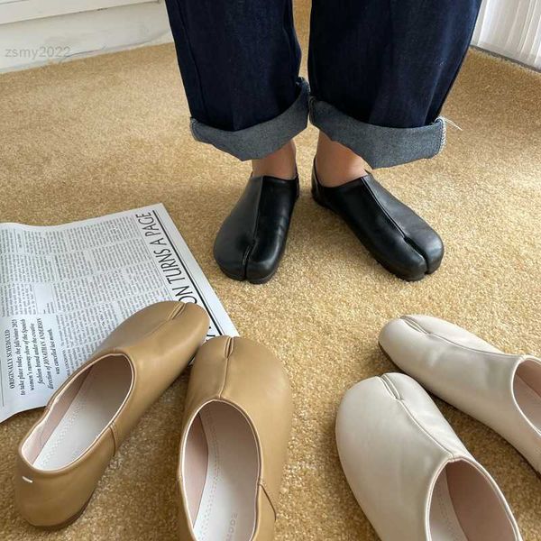 Chaussures Habillées Bailamos Femmes Appartements Tabi Ninja Mocassins Rond Split Toe Shallow Lazy Slip On Slingback Mules Chaussures En Cuir Doux Mocassins Slip