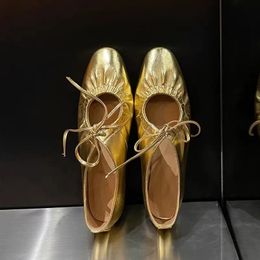 Dress Shoes Ballet flats women Leather Shoe Women Narrow Band Sier Flats Bling Gold Round Toe Spring Footwear 230922