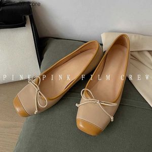 Chaussures habillées Ballerines Femmes Slip sur Vintage Style Femme Plat Cowhide Basic Square Toe Chaussures PlatesH24229