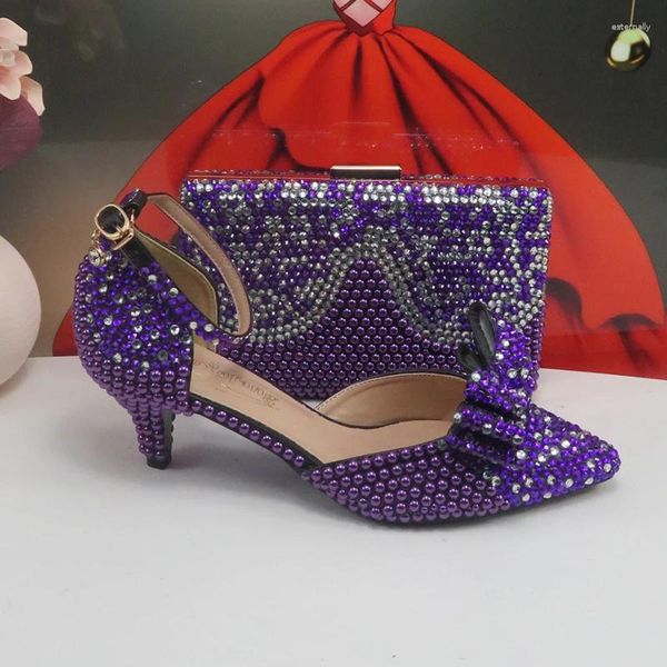 Robe chaussures Baoyafang arrivée violet perle mariée et sac ensemble femme fête grande taille bride à la cheville boucle pompes hautes