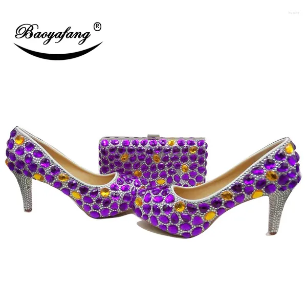 Chaussures habillées Baoyafang Purple Rignestone Women Wedding with Matching Matching Bride Femme and Purse Plateforme Shoe