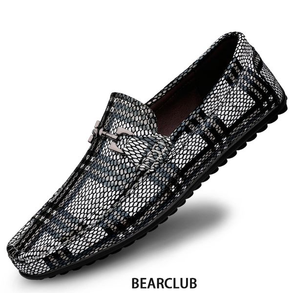 Zapatos de vestir BEARCLUB Mocasines para hombres Cuero de vaca genuino Mocasines de ocio Slipon Pisos naturales suaves Patrón de piel de serpiente 230826