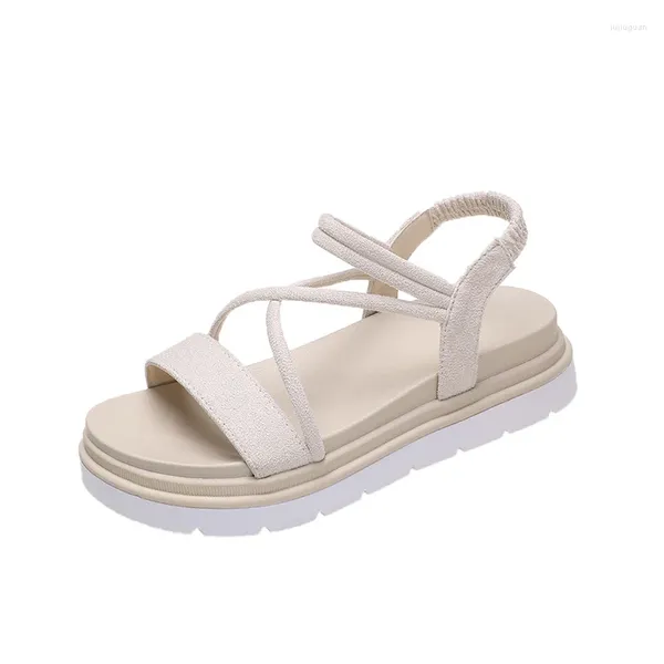 Zapatos de vestir Sandalias de tacón beige Muffins Zapato Alpargatas femeninas Plataforma Med 2024 Zuecos de mujer Cuña Todo fósforo Negro Chicas planas gruesas