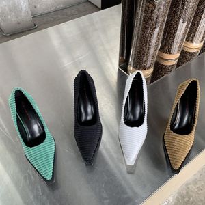 Chaussures habillées Beige talons hauts couleurs rayées pompes bouche peu profonde chaussure femme africaine 2021 sandales Sexy à lacets sans lacet coin pointu 1