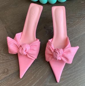 Chaussures habillées gros nœud papillon mince talon pointu les pantoufles sandales hautes pour femmes pour le banquet de la fête de nuit du bar de nuit