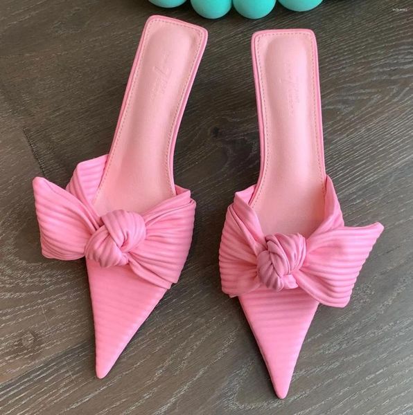 Zapatos de vestir Big Bow Tie Tisel Tacinterías puntiagudas puntiagudas altas de las mujeres para el banquete de la fiesta de la fiesta del banquete Manual