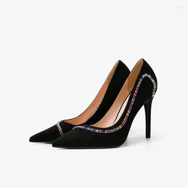 Chaussures habillées grandes taille 31-45 diamant noir talons hauts femmes nue pointue élégant talon