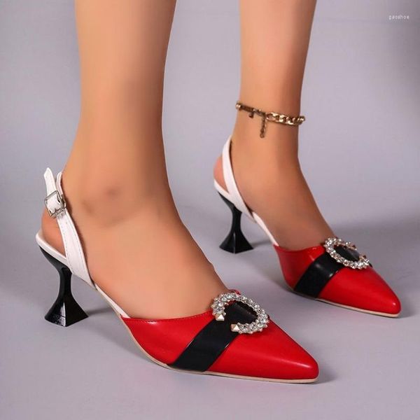 Robe chaussures grande taille 41 42 rouge femmes pompes soie satin bout pointu strass cristal talons hauts sans lacet sandale de mariage