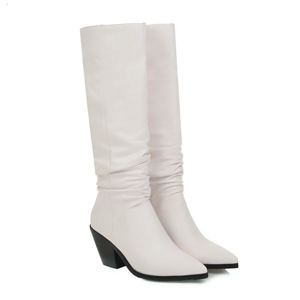 Zapatos de vestir grandes talla 9 10 1115 Mujer de arranque de invierno zapatos de invierno botas de gamuza pliegue punta de manga gruesa 230816