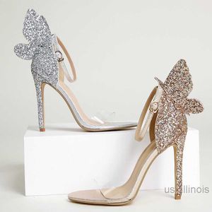 Kleding schoenen grote maat nieuwe vrouwelijke schoenen vrouwen pompen sandalen 2022 mode zomer goud dunne hoge hakken Roman Bling Butterfly-knoop damesschoenen L230216