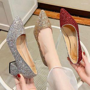 Dress Shoes Big Size Woman Wedding Bridal Bling Pumps Silver Hoge Heel Lafsed Pointed Teen Boat Ladies Red 8969L