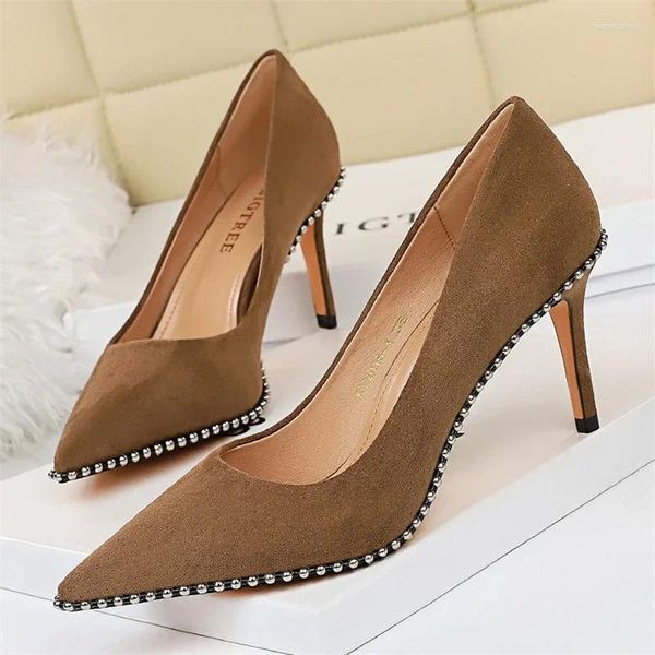 Zapatos de vestir BIGTREE 2024 Verano Elegante Tacones altos Boca poco profunda Cuentas de metal puntiagudas Stripper Sexy Nightclub Pole Dancing Party Single