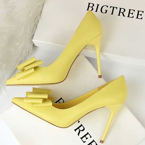 Chaussures habillées BIGTREE nœud papillon femmes pompes en cuir Pu talons hauts Stiletto Sexy fête grande taille 43 classique T220927