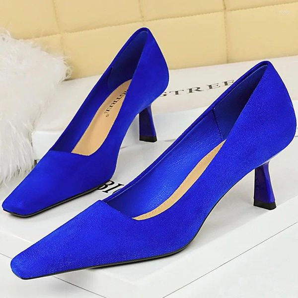 Chaussures habillées bigtree Elegant Femmes 6cm High talons Pumps Pumps Office Lady Salle Toe Toe Toe Toe Suede Blue Nude Party