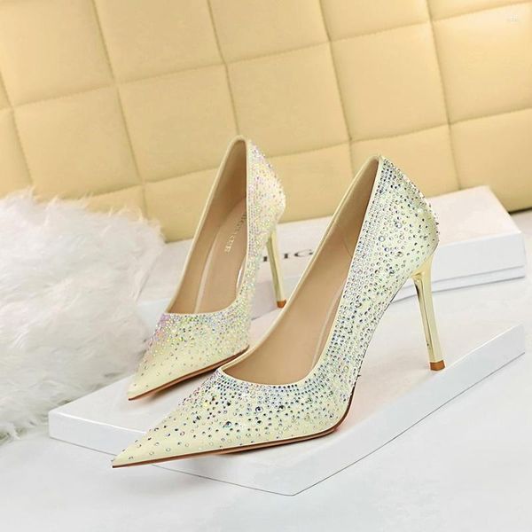 Robe chaussures BIGTREE femmes élégantes cristal 9.5cm talons hauts pompes femme soie noir Scarpins fête de mariage grande taille