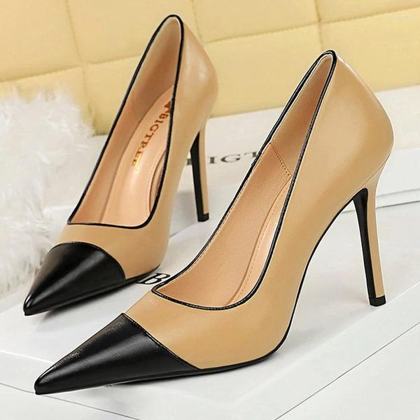 Chaussures habillées BIGTREE Kaki Femmes Pompes Couleurs mélangées pointues talons hauts en cuir PU OL Profession Stilettos Chaussure de bureau