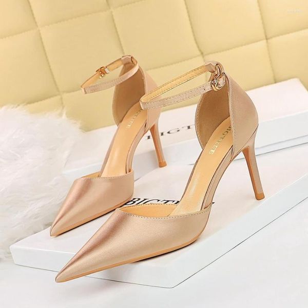 Chaussures habillées BIGTREE Sexy femmes 8 cm talons hauts sandales mariage mariée Scarpins bas fétiche Stiletto pompes grande taille à bretelles en soie