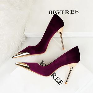 Jurk Schoenen BIGTREE Dames Hoge Hakken Avond Groen Wijnrood Pumps Scarpins Bruiloft Bruids Fluwelen Stiletto Dame Fetish Metalen Neus 231010